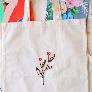 Minimalistic boho shopping bag, hand embroidered tote bag, eco friendly tote bag